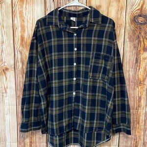 Flannel Women's XL Button Down Shirt‎ Black with Brown Stripes mix